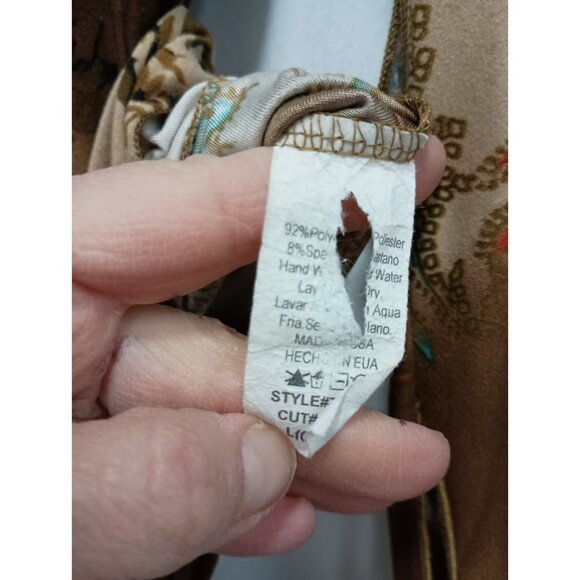 Vintage 90s Unix Womens Crop Top Large Brown Paisley Flared Sleeve BOHO Fairy - Picture 8 of 10